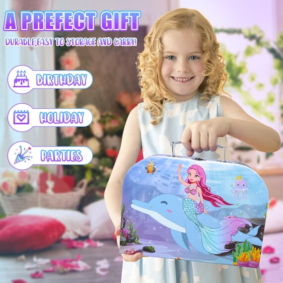 Auney 36 Pcs Teeservice Kinder,Meerjungfrau Spielzeug Kinderküche Zubehör Tragekoffer mit Zinn Tee Set,Mermaid Tea Service Kindergeschirr Spielküche Teeparty Rollenspiel für Geschenk Mädchen Spielzeug
