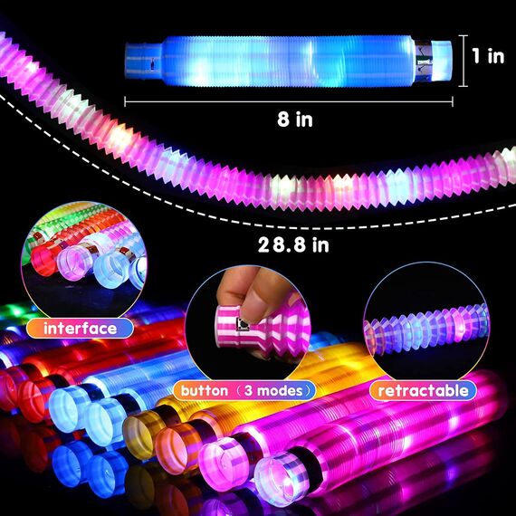 Piucrty 12 Stück Mitgebsel Kindergeburtstag 2022 LED Pop Tubes Fidget Toys Knicklichter Armbänder Party Deko Set Leuchtstäbe Buntes Festival Zubehör Sensorik Spielzeug Kleine Silvester Geschenke