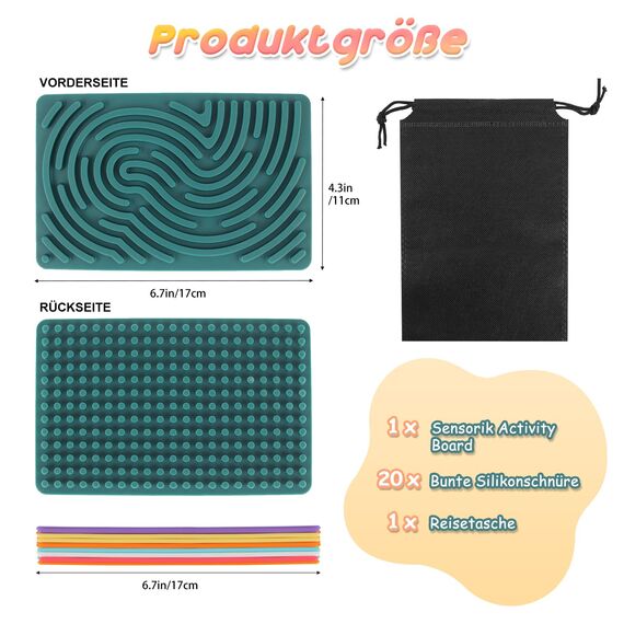 ddLUCK Sensorik Activity Board, Silikon Fidget Spielzeug für Autismus ADHS Stress Anxiety, Sensory Reise Toys Spiel für Kinder ab 3 Jahr & Erwachsene, mit Reisetasche & 20 Zubehör Schnüren