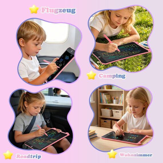 BlueSwan Maltafel Zaubertafel Reise Spielzeug für Unterwegs kinder 2 3 4 5 6+ jahre,10 zoll LCD Schreibtafel mit löschfunktion,Beschäftigung im Flugzeug Autofahrt Restaurant Kleinkind Geschenk,Rosa