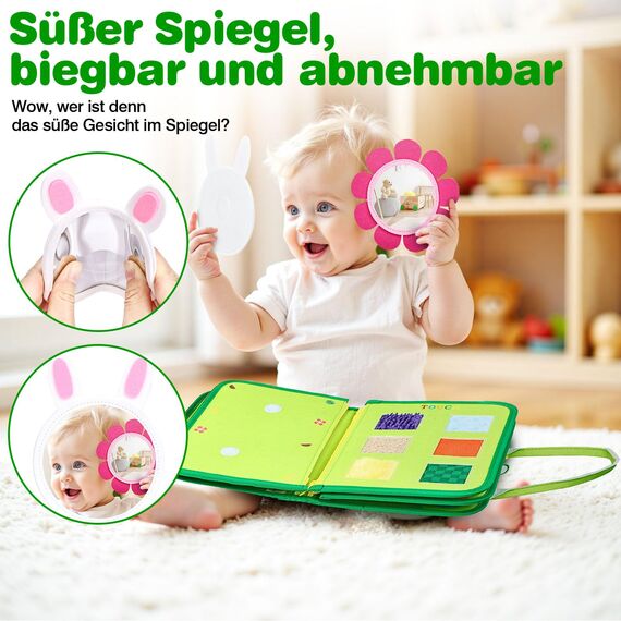 JHkim Montessori Busy Board Deutsch, Kinder Spielzeug ab 1 2 3 4 Jahre, Activity Board Busy Book, Geschenke für Junge Mädchen, Kinder Sensorik Lernspielzeug, Motorikbrett für Reise Auto Flugzeug, Grün