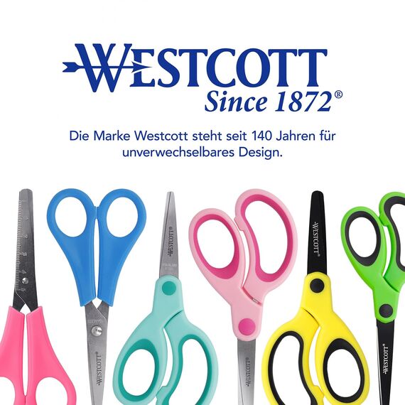 Westcott Kinderschere Blau Rechtshänder | Schere mit integrierter 5 cm Skala | Bastelschere 13 cm (5") ideal für Kinderhände | Sicherheit durch abgerundete Spitze | E-21592 00