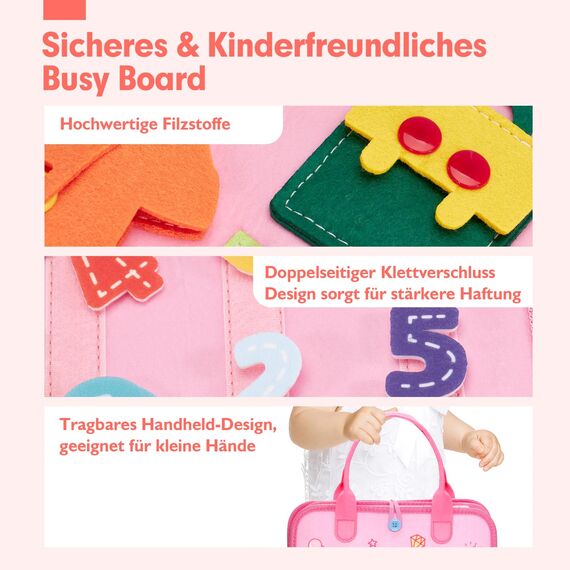 hahaland Busy Board Montessori Spielzeug, Interaktives Lernspielzeug und Motorikspielzeug für Kinder 3+ mit 15 Aktivitäten, Activity Board für Reise Autofahrt Flugzeug, Busy Book Geschenk 3 Jahre