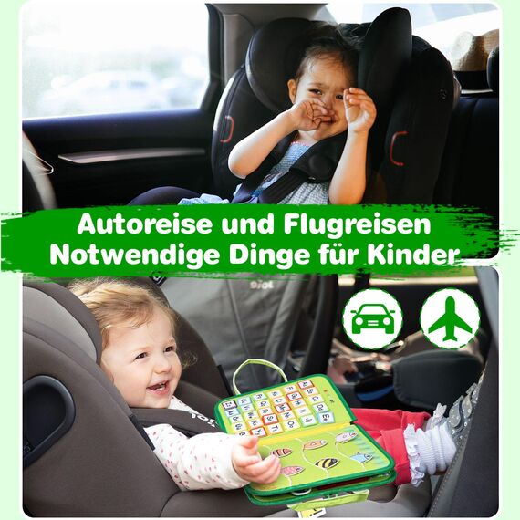 JHkim Montessori Busy Board Deutsch, Kinder Spielzeug ab 1 2 3 4 Jahre, Activity Board Busy Book, Geschenke für Junge Mädchen, Kinder Sensorik Lernspielzeug, Motorikbrett für Reise Auto Flugzeug, Grün