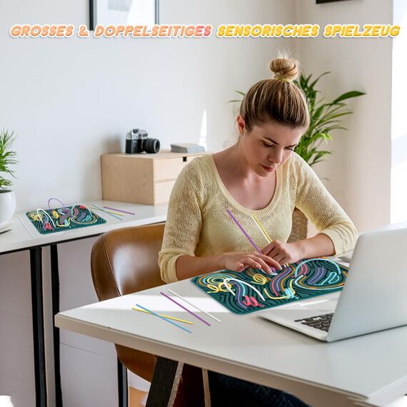 ddLUCK Extra Groß Sensorik Activity Board, 29.5 x 20 cm Silikon Fidget Spielzeug zur ADHS Autismus Stress Anxiety, Sensory Reise Toys Spiel mit 40 Stäbe für Kinder ab 3 Jahr & Erwachsene