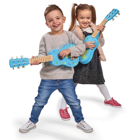 Eichhorn – Gitarre für Kinder – Blaue Kindergitarre, stimmbare Nylonsaiten, Holzspielzeug, mit Dino, Holzgitarre für Jungen und Mädchen ab 3 Jahren