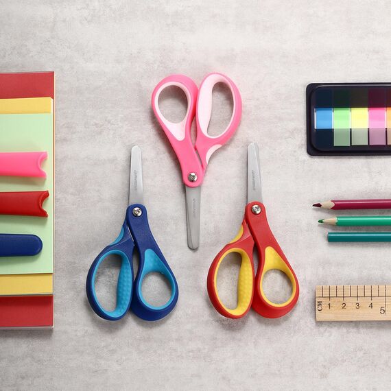 JARVISTAR Kinder Sicherheit Schere,3 Stück Kinderschere Sicherheitsschere Papierschere Bastelschere Gerundete Klingen Schulschere Klein Schere Set für Jungen Mädchen DIY 13 CM (Blau/Rosa/Rot)