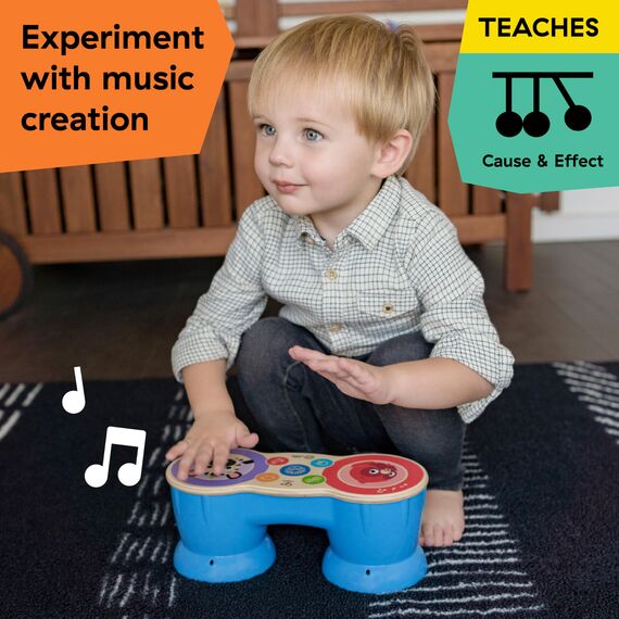 Baby Einstein 12610 Hape Upbeat Tunes Magic Touch Holztrommel, Musikspielzeug aus Holz, mit 6 Melodien, mehrfarbig