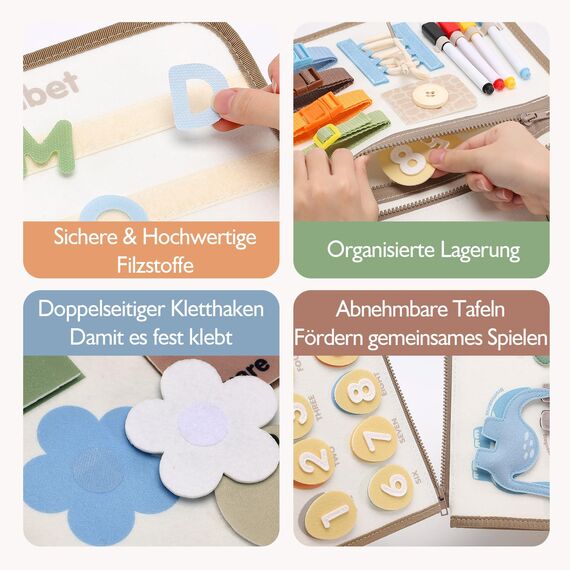 hahaland Dinosaurier Thema Busy Board mit DIY Zeichnungen, Activity Board Montessori Spielzeug ab 3 Jahre, Quiet Book für Reise Autofahrt Flugzeug, Motorikspielzeug Geschenk 3 Jahre Jungen Mädchen