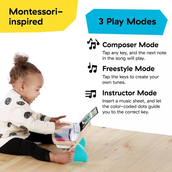 Baby Einstein, Hape, Holzspielzeug Magic Touch Piano , Musikspielzeug Klavier aus Holz für Kinder, Musikinstrumente mit 3 Notenblättern und 6 Liedern, Aktivität und Sensorisches Spielzeug, 6 Monaten+
