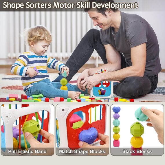 spielzeug ab 1 2 Jahr, 7 in 1 Montessori Babyspielzeug Motorikschleife Activity Center Motorikspielzeug Lernspielzeug Sensorik Sortierspiel Motorikwürfel kinderspielzeug für Junge Mädchen Geschenk