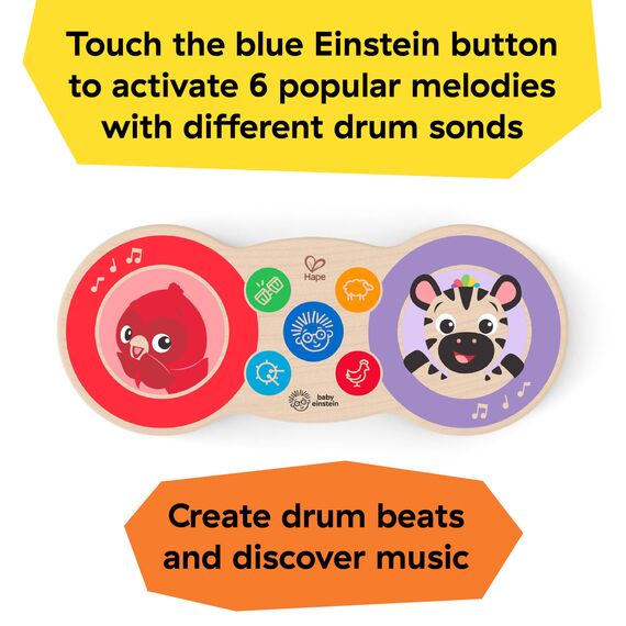 Baby Einstein 12610 Hape Upbeat Tunes Magic Touch Holztrommel, Musikspielzeug aus Holz, mit 6 Melodien, mehrfarbig