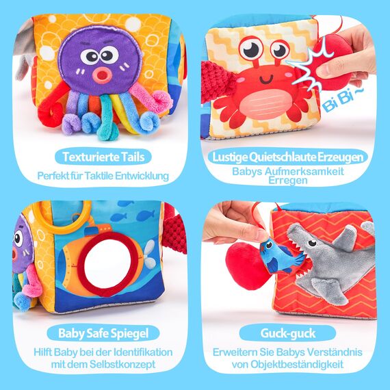 hahaland Baby Spielzeug 6 12 Monate Tissue Box, Montessori Toy Sensorik motorik Spielzeug, Stofftücher Kontrastreiche Farben Lernen Sensorische Spielzeug für Jungen Mädchen Geschenke