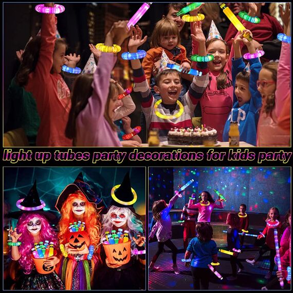 Piucrty 12 Stück Mitgebsel Kindergeburtstag 2022 LED Pop Tubes Fidget Toys Knicklichter Armbänder Party Deko Set Leuchtstäbe Buntes Festival Zubehör Sensorik Spielzeug Kleine Silvester Geschenke