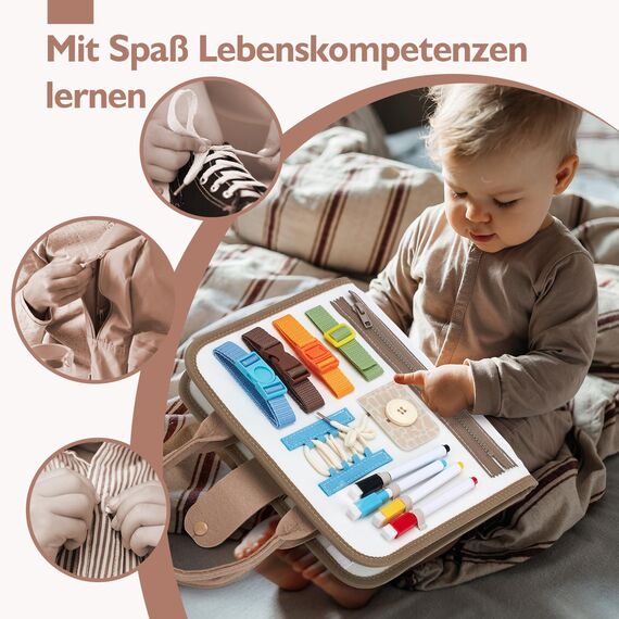 hahaland Dinosaurier Thema Busy Board mit DIY Zeichnungen, Activity Board Montessori Spielzeug ab 3 Jahre, Quiet Book für Reise Autofahrt Flugzeug, Motorikspielzeug Geschenk 3 Jahre Jungen Mädchen