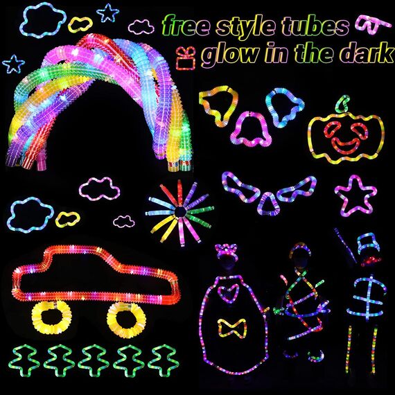 Piucrty 12 Stück Mitgebsel Kindergeburtstag 2022 LED Pop Tubes Fidget Toys Knicklichter Armbänder Party Deko Set Leuchtstäbe Buntes Festival Zubehör Sensorik Spielzeug Kleine Silvester Geschenke