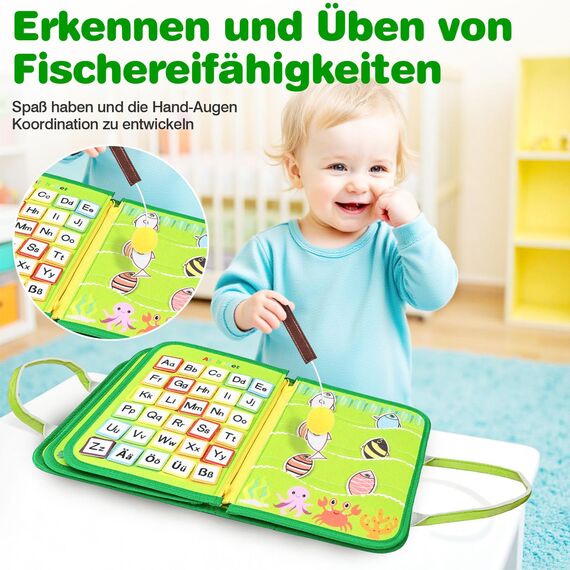 JHkim Montessori Busy Board Deutsch, Kinder Spielzeug ab 1 2 3 4 Jahre, Activity Board Busy Book, Geschenke für Junge Mädchen, Kinder Sensorik Lernspielzeug, Motorikbrett für Reise Auto Flugzeug, Grün