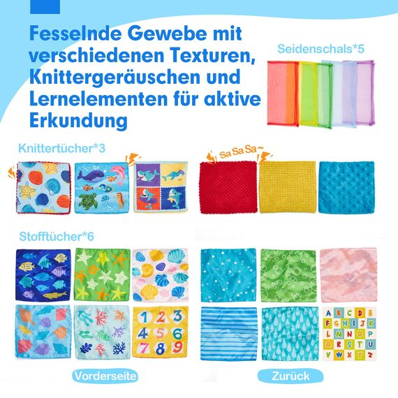 hahaland Baby Spielzeug 6 12 Monate Tissue Box, Montessori Toy Sensorik motorik Spielzeug, Stofftücher Kontrastreiche Farben Lernen Sensorische Spielzeug für Jungen Mädchen Geschenke