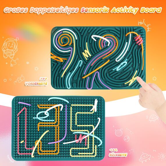 ddLUCK Extra Groß Sensorik Activity Board, 29.5 x 20 cm Silikon Fidget Spielzeug zur ADHS Autismus Stress Anxiety, Sensory Reise Toys Spiel mit 40 Stäbe für Kinder ab 3 Jahr & Erwachsene