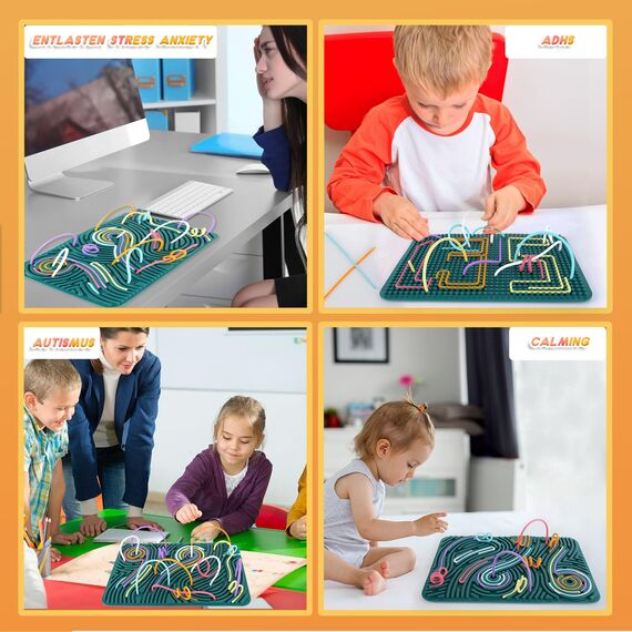 ddLUCK Extra Groß Sensorik Activity Board, 29.5 x 20 cm Silikon Fidget Spielzeug zur ADHS Autismus Stress Anxiety, Sensory Reise Toys Spiel mit 40 Stäbe für Kinder ab 3 Jahr & Erwachsene