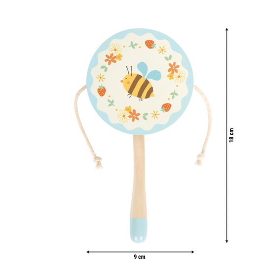small Foot Affentrommel Kleine Freunde aus Holz, handliches Musikspielzeug mit Blumen- und Bienenmotiv, Trommel für Kinder ab 24 Monaten, 12718, Blau