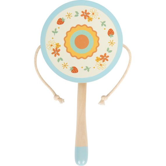 small Foot Affentrommel Kleine Freunde aus Holz, handliches Musikspielzeug mit Blumen- und Bienenmotiv, Trommel für Kinder ab 24 Monaten, 12718, Blau