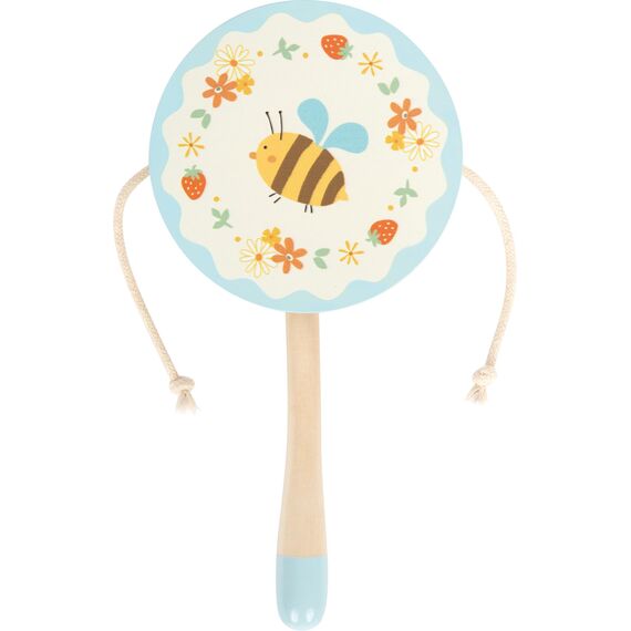 small Foot Affentrommel Kleine Freunde aus Holz, handliches Musikspielzeug mit Blumen- und Bienenmotiv, Trommel für Kinder ab 24 Monaten, 12718, Blau