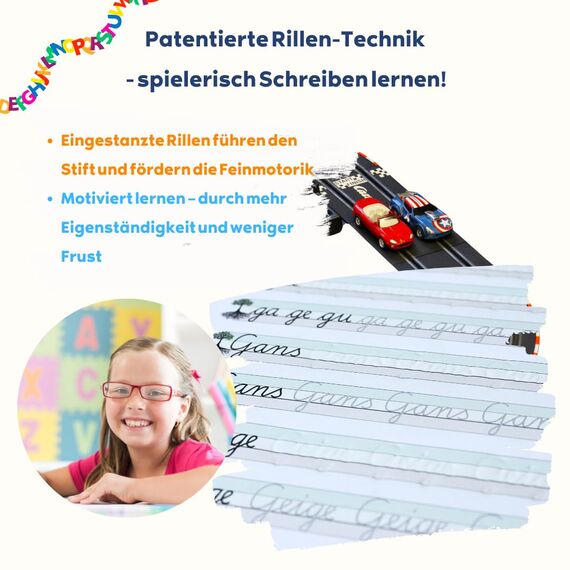 Schreibathlet SCHREIBPILOT learn-to-write booklet for ABC pupils with pre-stamped letters | Learning system developed by teachers, professors and pupils