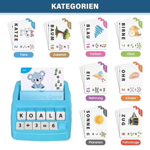 Buchstaben Lernspiel ABC Montessori Lernen ab 4 5 6 Jahre Vorschule Zahlen Rechnen Schulanfänger 1 Klasse Geschenk für Vorschulkind Lernspielzeug Einschulung (Türkis)