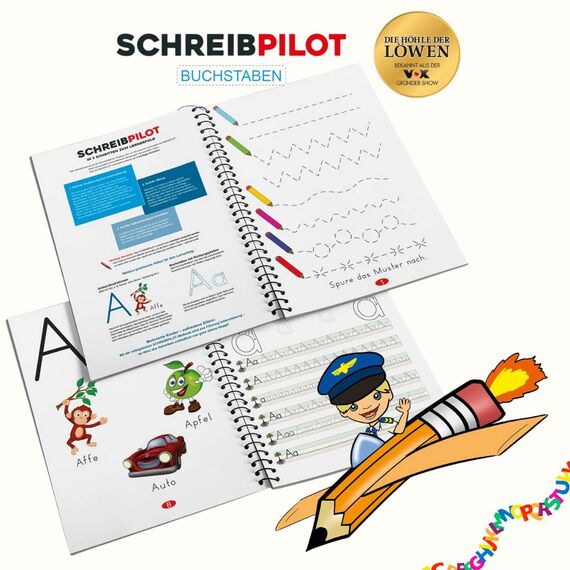 Schreibpilot Schreiblernheft Buchstaben von A-Z für Kinder – Übungsbuch mit patentierten Rillen zum Nachfahren – Von Lehrern & Pädagogen entwickelt – Schulkonform & mehrfach nutzbar