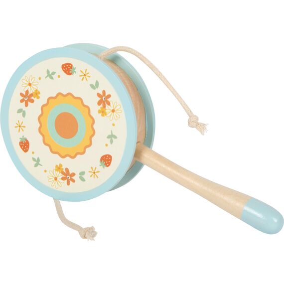 small Foot Affentrommel Kleine Freunde aus Holz, handliches Musikspielzeug mit Blumen- und Bienenmotiv, Trommel für Kinder ab 24 Monaten, 12718, Blau