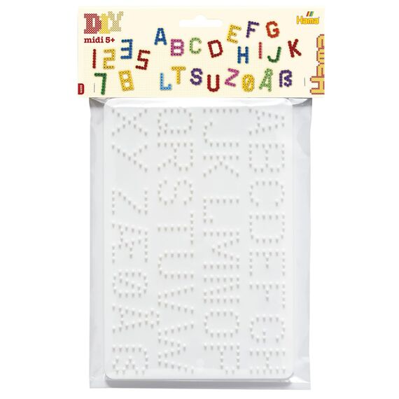 Hama Perlen 4455 Stiftplatten 2er Set für Midi Bügelperlen mit Durchmesser 5 mm, Buchstaben und Zahlen in weiß, kreativer Bastelspaß für Groß und Klein