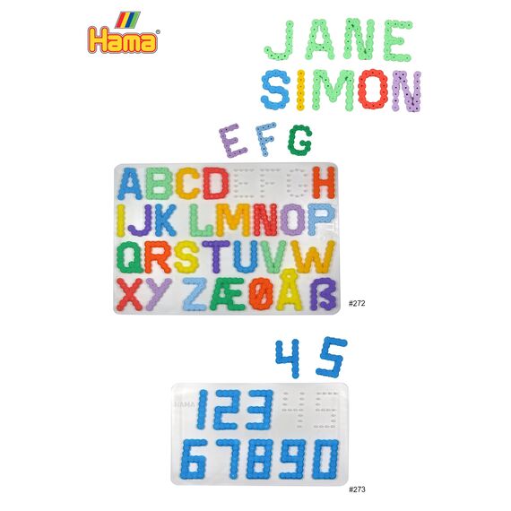 Hama Perlen 4455 Stiftplatten 2er Set für Midi Bügelperlen mit Durchmesser 5 mm, Buchstaben und Zahlen in weiß, kreativer Bastelspaß für Groß und Klein