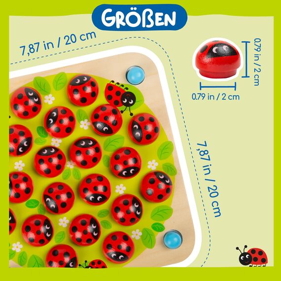 Nene Toys Marienkäfer-Garten, Gedächtnisspiel aus FSC® Holz für Kinder ab 3 Jahren – Pädagogisches Brettspiel mit 10 lustigen Mustern – Montessori Memo-Spiel – Geschenk Jungen Mädchen ab 3 4 5 Jahren
