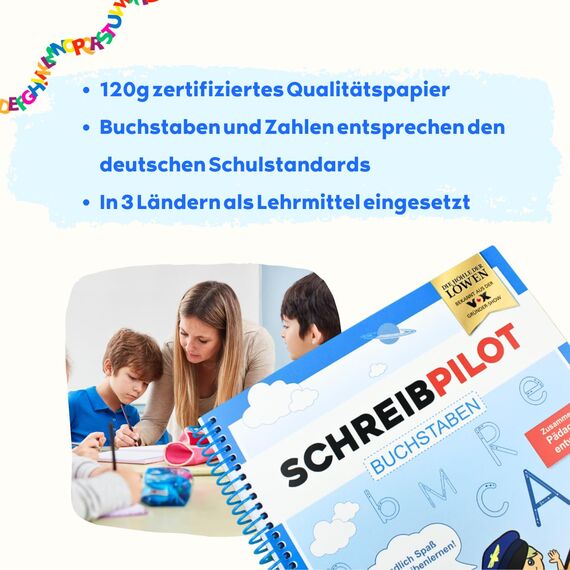 Schreibathlet Schreiblernheft, Schreibpilot Buchstaben Linkshänder