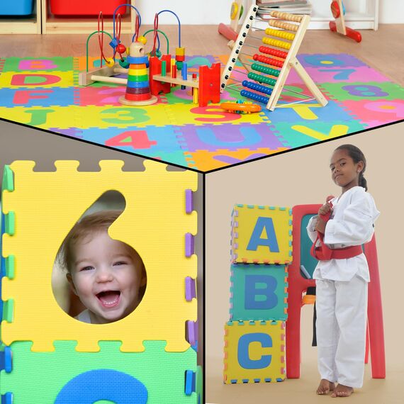 ALPIDEX Kinder Puzzlematten 86-teilig | Buchstaben & Zahlen | 36 Matten - 30 x 30 x 1cm | Spielteppich Baby Krabbelmatte Kinderteppich Puzzle Lernteppich XXL Bunt, Farbe:Bunt