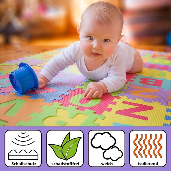 ALPIDEX Kinder Puzzlematten 86-teilig | Buchstaben & Zahlen | 36 Matten - 30 x 30 x 1cm | Spielteppich Baby Krabbelmatte Kinderteppich Puzzle Lernteppich XXL Bunt, Farbe:Rosa