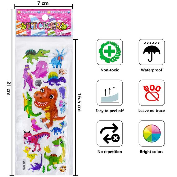 Sticker Kinder 1200+, IKWOLETI 3D Sticker Set für Kinder und Kleinkinder, Aufkleber Kinder inkl. Dino, Tiere, Zahlen, Buchstaben, Autos und Mehr (40 Blätter)