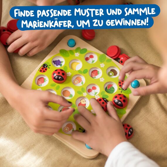 Nene Toys Marienkäfer-Garten, Gedächtnisspiel aus FSC® Holz für Kinder ab 3 Jahren – Pädagogisches Brettspiel mit 10 lustigen Mustern – Montessori Memo-Spiel – Geschenk Jungen Mädchen ab 3 4 5 Jahren