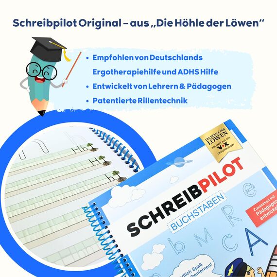 Schreibathlet Schreiblernheft, Schreibpilot Buchstaben Linkshänder