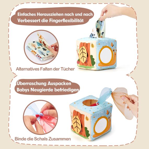 hahaland Baby Spielzeug 6 12 Monate Tissue Box Toy Montessori motorik Sensorik Spielzeug, Bauchlage Kontrastreiche Spielzeug für Babys Geschenk