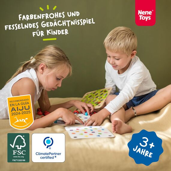 Nene Toys Marienkäfer-Garten, Gedächtnisspiel aus FSC® Holz für Kinder ab 3 Jahren – Pädagogisches Brettspiel mit 10 lustigen Mustern – Montessori Memo-Spiel – Geschenk Jungen Mädchen ab 3 4 5 Jahren