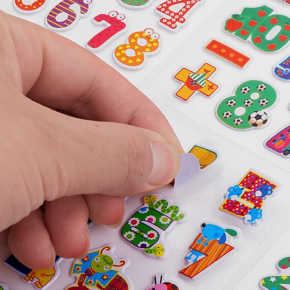 Cobee 3D Nummern Buchstaben Aufkleber für Kinder, 12 Blätter Bunte Alphabet Aufkleber geschwollene Kinder Aufkleber Selbstklebende Nummern Aufkleber DIY Dekoration Aufkleber für Mädchen Jungen