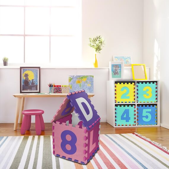ALPIDEX Kinder Puzzlematten 86-teilig | Buchstaben & Zahlen | 36 Matten - 30 x 30 x 1cm | Spielteppich Baby Krabbelmatte Kinderteppich Puzzle Lernteppich XXL Bunt, Farbe:Rosa