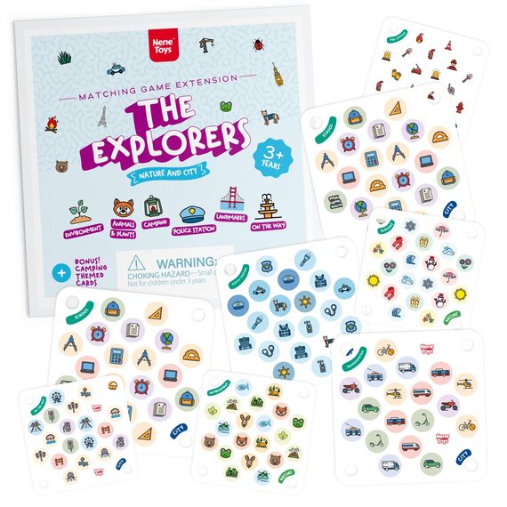 Nene Toys Erweiterungsset [Die Entdecker] - 24 Zusatzmotive zum Thema Natur und Stadt für das Marienkäfer-Garten Spiel - Förderung der Kognitiven Entwicklung - Ideal für Kinder ab 3 Jahren