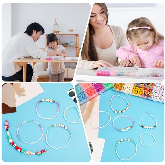 FEMBW Perlen Set Zum AuffäDeln für Armbänder Selber Machen, 6000+ 3mm Beads for Bracelet Making Kit, DIY Schmuck Machen Erwachsene, Smiley Charm Glasperlen Ohrringe Set, Farbe