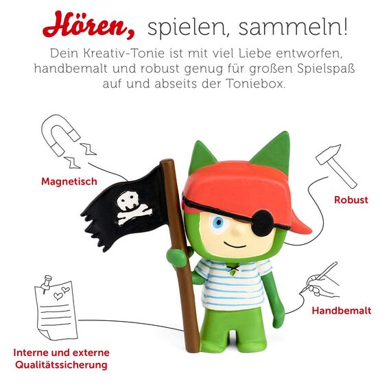 tonies Hörfiguren für Toniebox, Kreativ Pirat, zum Selbstbespielen, 90 Minuten Speicher für eigene Aufnahmen, Musik oder Gute-Nacht-Geschichten, geeignet für Kinder ab 3 Jahren