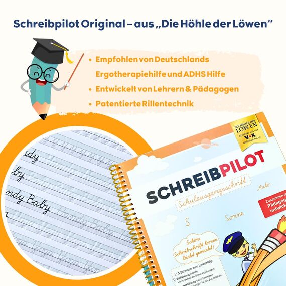 Schreibpilot Schreiblernheft für ABC-Schützen mit vorgeprägten Buchstaben & meistgelehrter Schreibschrift – Lernen der Schreibschrift in Schulausgangsschrift, entwickelt von Lehrern und Professoren