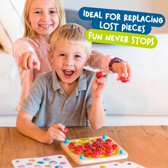 Nene Toys Set mit 5 Holzersatzstücken für das Marienkäfer-Matchspiel - Premium handgefertigte Holzmarienkäfer zur Bereicherung Ihres Spielerlebnisses [Ideal für verlorene oder fehlende Spielfiguren]