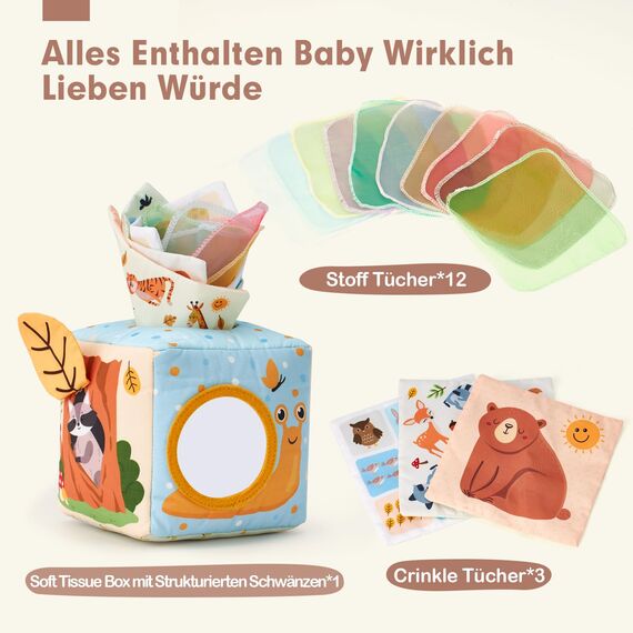 hahaland Baby Spielzeug 6 12 Monate Tissue Box Toy Montessori motorik Sensorik Spielzeug, Bauchlage Kontrastreiche Spielzeug für Babys Geschenk